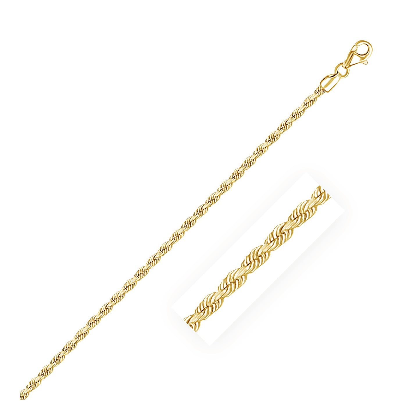 2.5mm 14k Yellow Gold Solid Diamond Cut Rope Chain